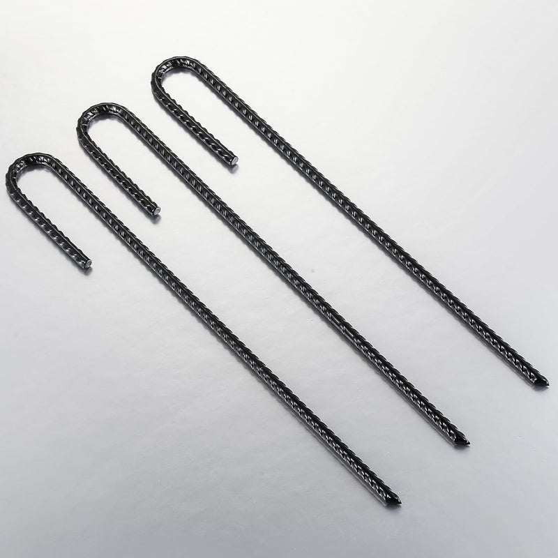 Wensilon Rebar U/J Hook Extra Heavy Duty, 12 inch x 1/4 inch Rust Proof Coated Steel Ground Anchors for Garden, Tent, Trampoline (50pcs, J-Hook) - Image 4